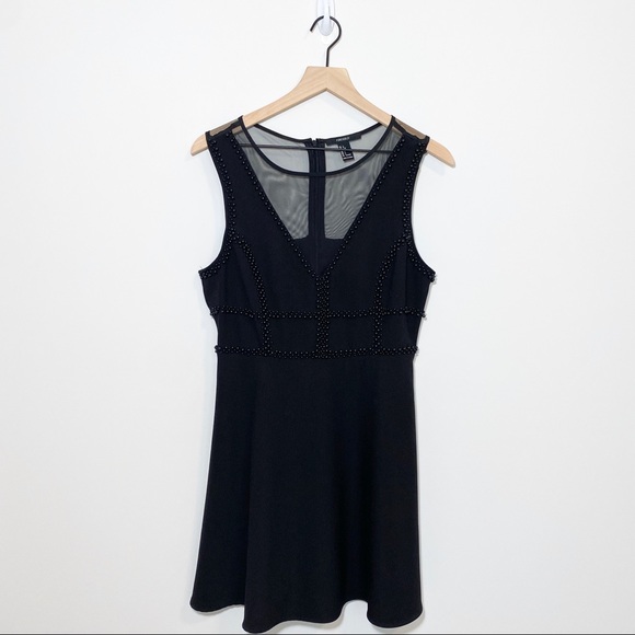 Forever 21 Black Mesh Beaded Skater Dress Size L - Picture 1 of 10